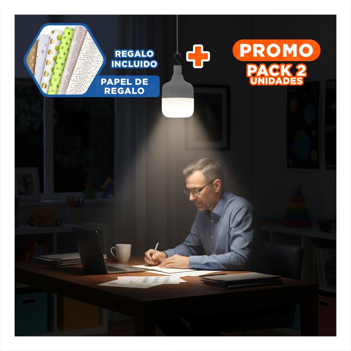 PACK2 ILUMINACION LED RECARGABLE CON LUZ BRILLANTE Y USO FACIL PARA HOGAR Y+PAPEL REGALO - 1