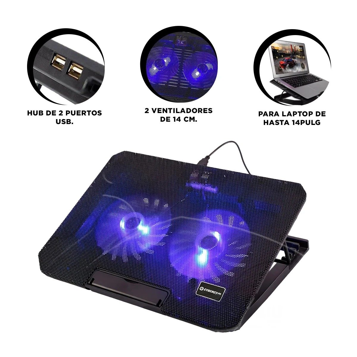 PACK6 SOPORTE AJUSTABLE PARA LAPTOP 2 VENTILADORES CON VENTILACION COLOR NEGRO Y+REGALO STICKER - 2