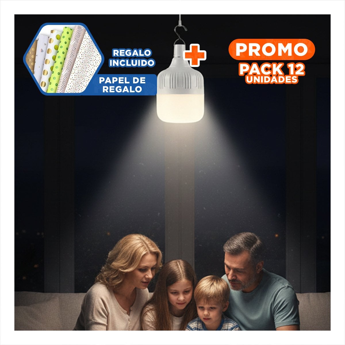 PACK12 BOMBILLA LED RECARGABLE CON LUZ REGULABLE Y FUNCIONAMIENTO DURADERO Y+PAPEL REGALO - 1