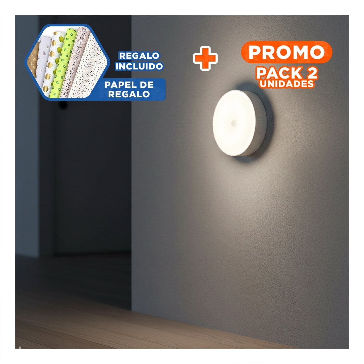 PACK2 ILUMINACION CON SENSOR CON FUNCIONAMIENTO SENSIBLE BLANCO PARA TERRAZA Y+PAPEL REGALO - 1