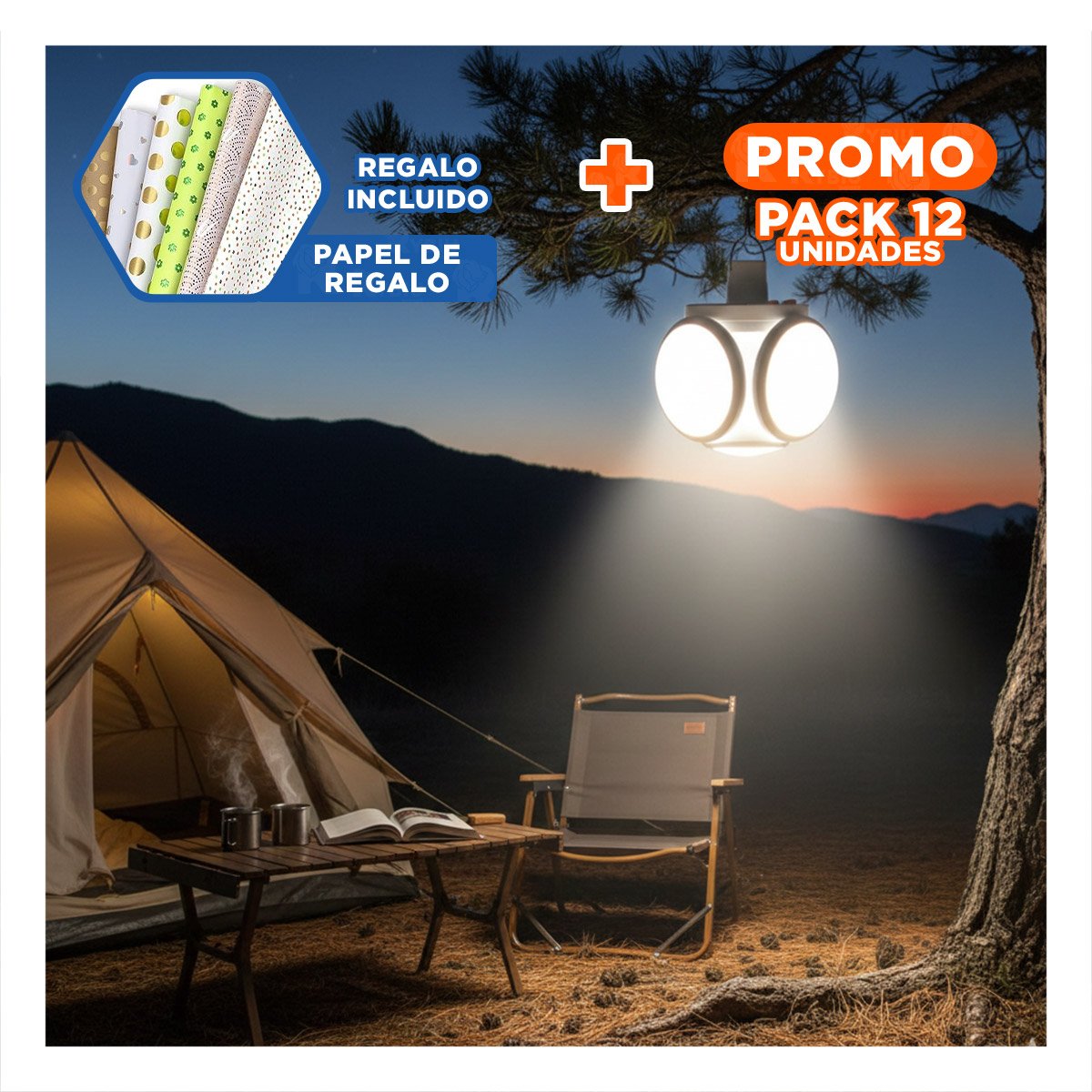 PACK12 BOMBILLA LED RECARGABLE CON PANEL SOLAR CON LUZ POTENTE PARA TERRAZA Y+PAPEL REGALO - 1
