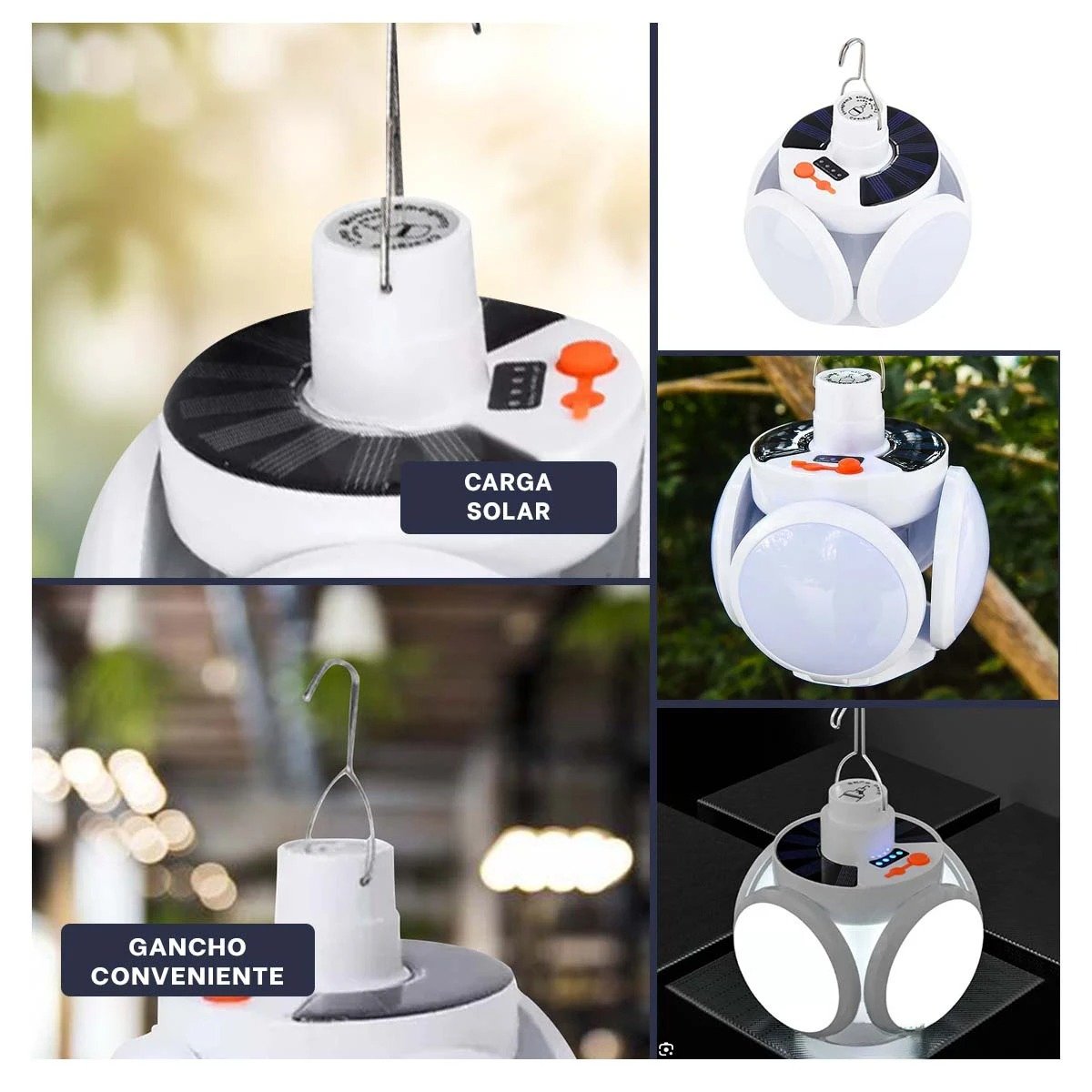 PACK12 BOMBILLA LED RECARGABLE CON PANEL SOLAR CON LUZ POTENTE PARA TERRAZA Y+PAPEL REGALO - 2