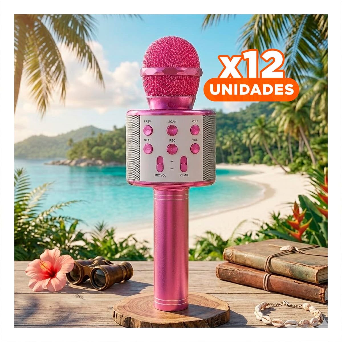 PACK12 MICROFONO BLUETOOTH FUCSIA ROSA CON PARLANTE PARA KARAOKE Y MUSICA Y+PAPEL REGALO - 1