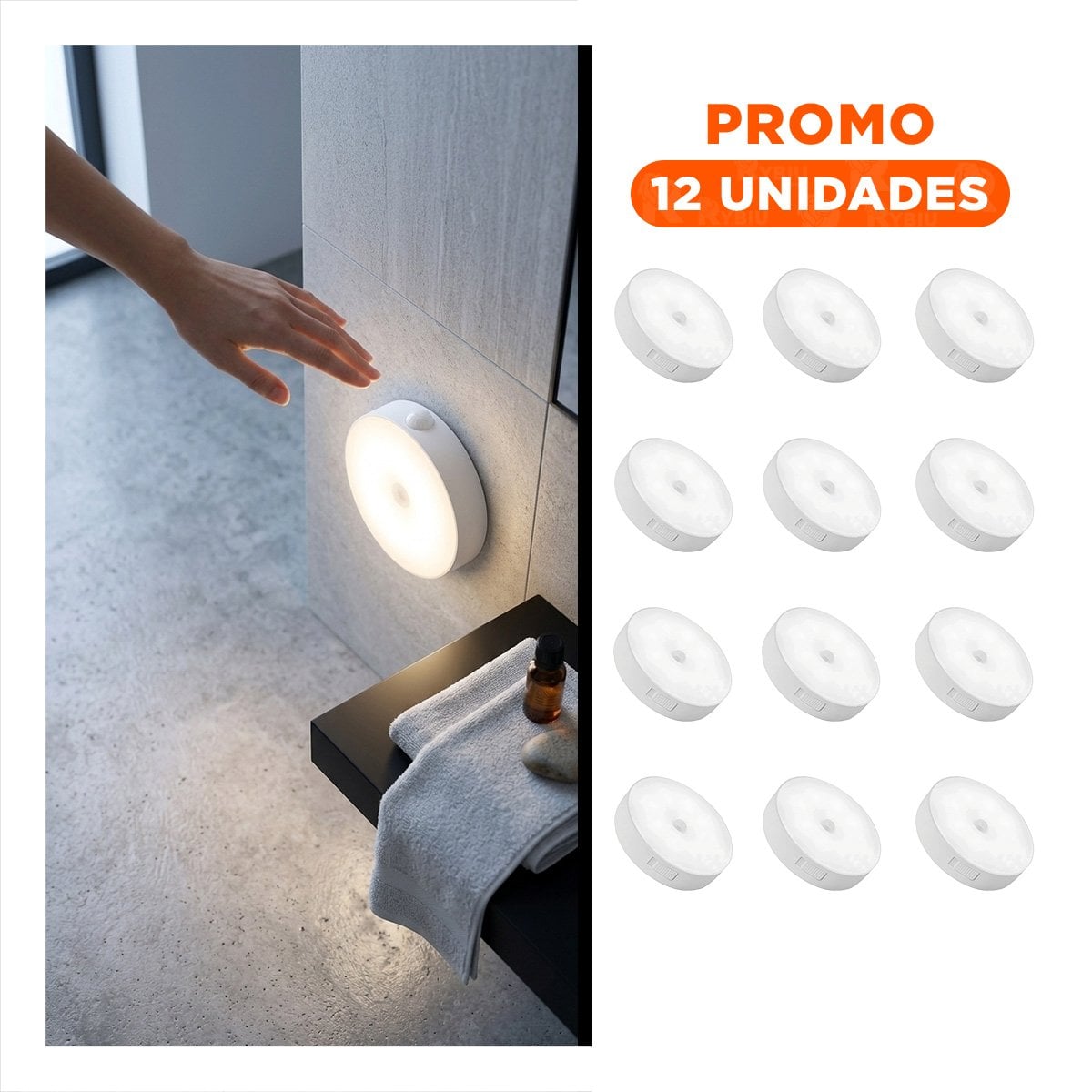 PACK12 ILUMINACION CON SENSOR CON LUZ AUTOMATICA BLANCO PARA SALA Y+REGALO STICKER - 1