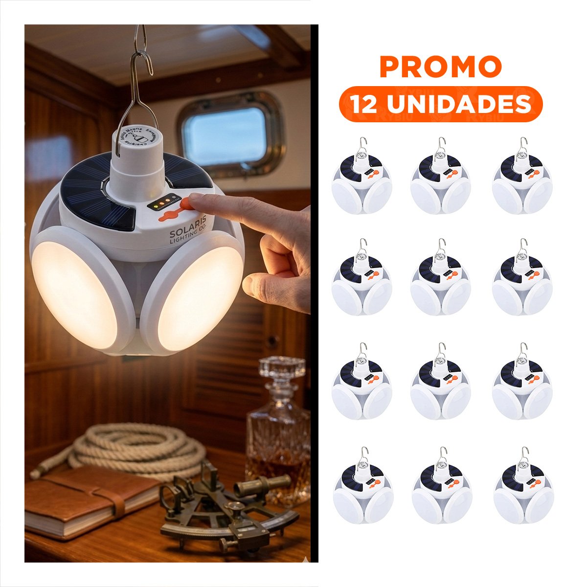 PACK12 ILUMINACION LED RECARGABLE CON PANEL SOLAR CON LUZ REGULABLE PARA SALA Y+REGALO STICKER - 1