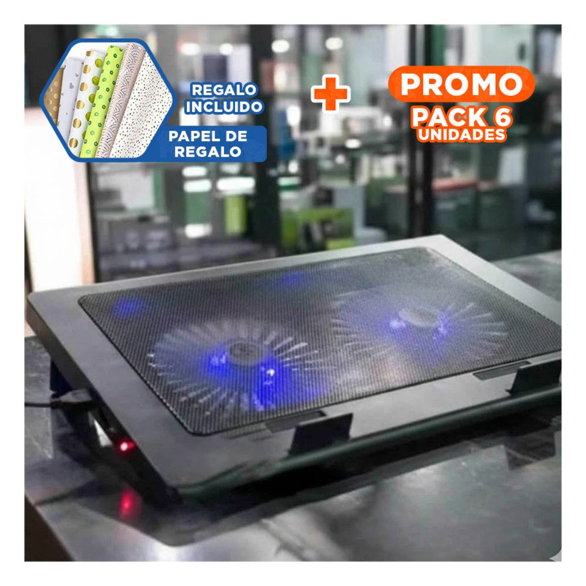PACK6 REFRIGERADOR PORTATIL PARA LAPTOP A8 COLOR NEGRO CON SOPORTE ESTABLE Y+PAPEL REGALO - 1