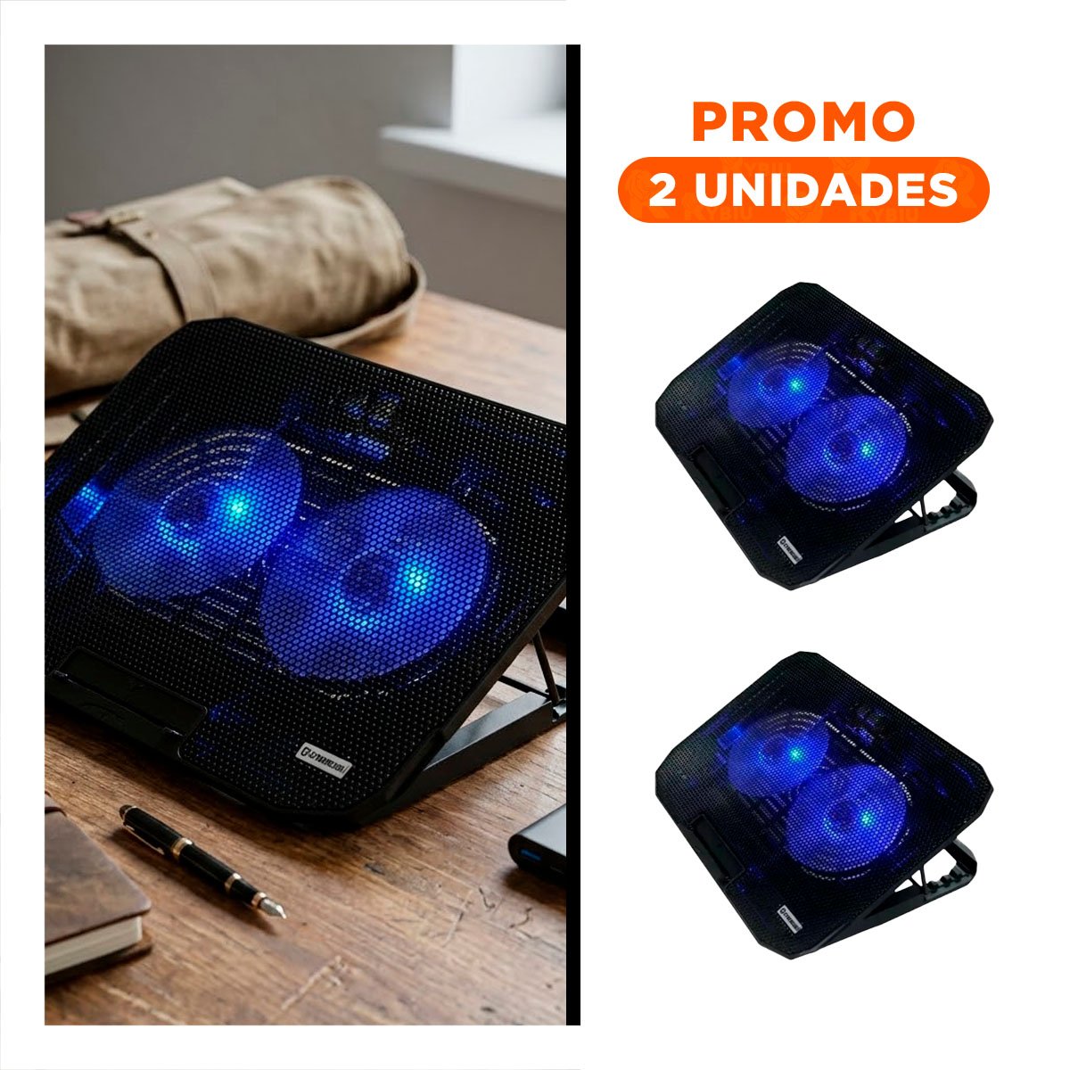 PACK2 REFRIGERADOR AJUSTABLE PARA LAPTOP 2 VENTILADORES CON FUNCION SILENCIOSA COLOR NEGRO - 1