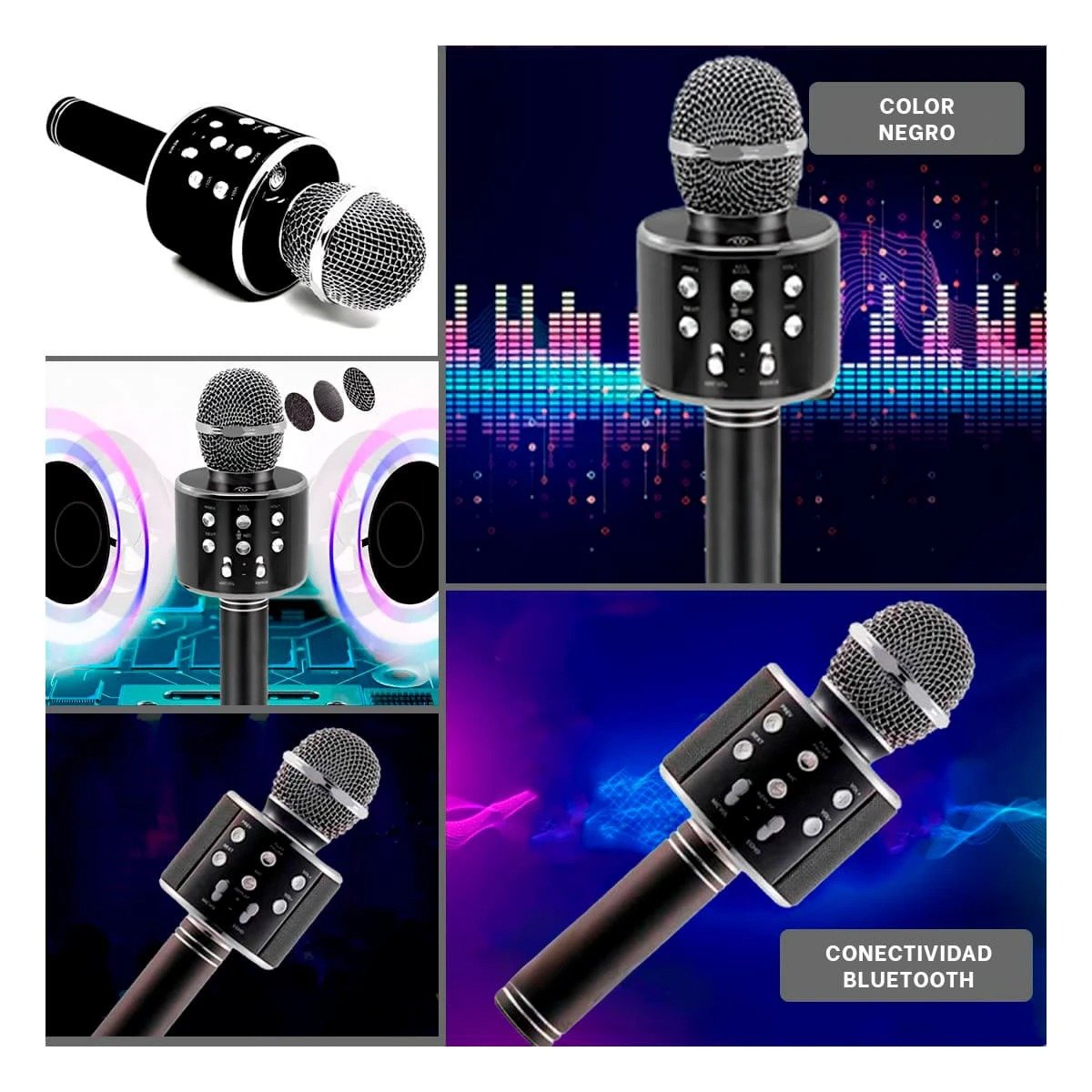 PACK12 MICROFONO REPRODUCTOR NEGRO CON BLUETOOTH PARA KARAOKE Y GRABACIÓN - 2