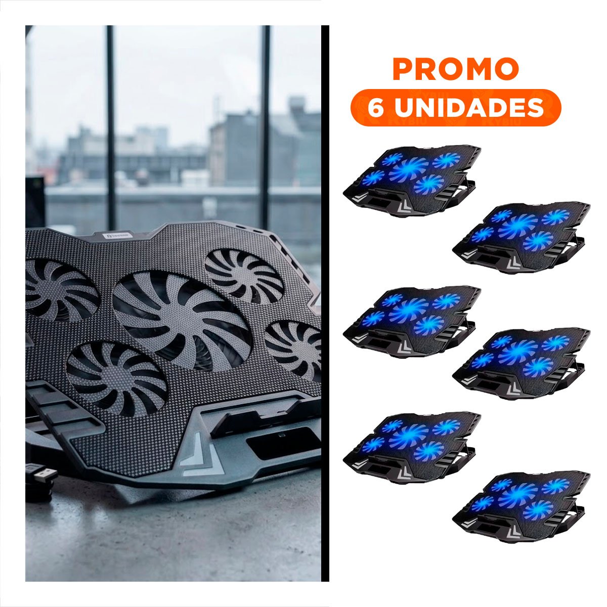 PACK6 COOLER MODERNO PARA LAPTOP NEGRO CON SISTEMA DE AIRE FORZADO - 1