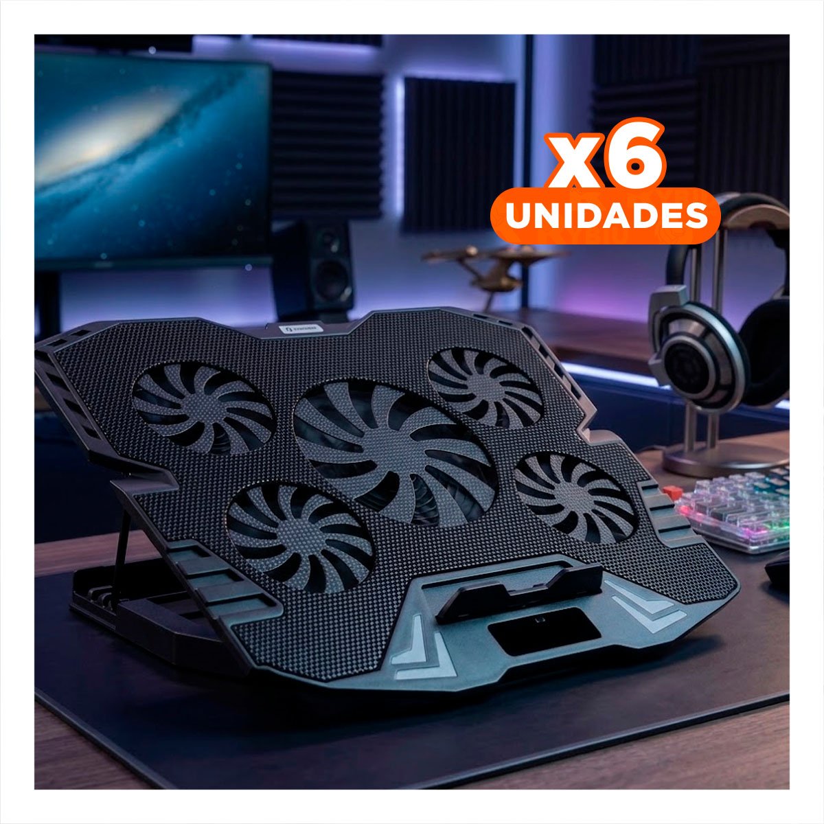 PACK6 SOPORTE AJUSTABLE PARA LAPTOP NEGRO CON VENTILACION OPTIMA Y+REGALO STICKER - 1