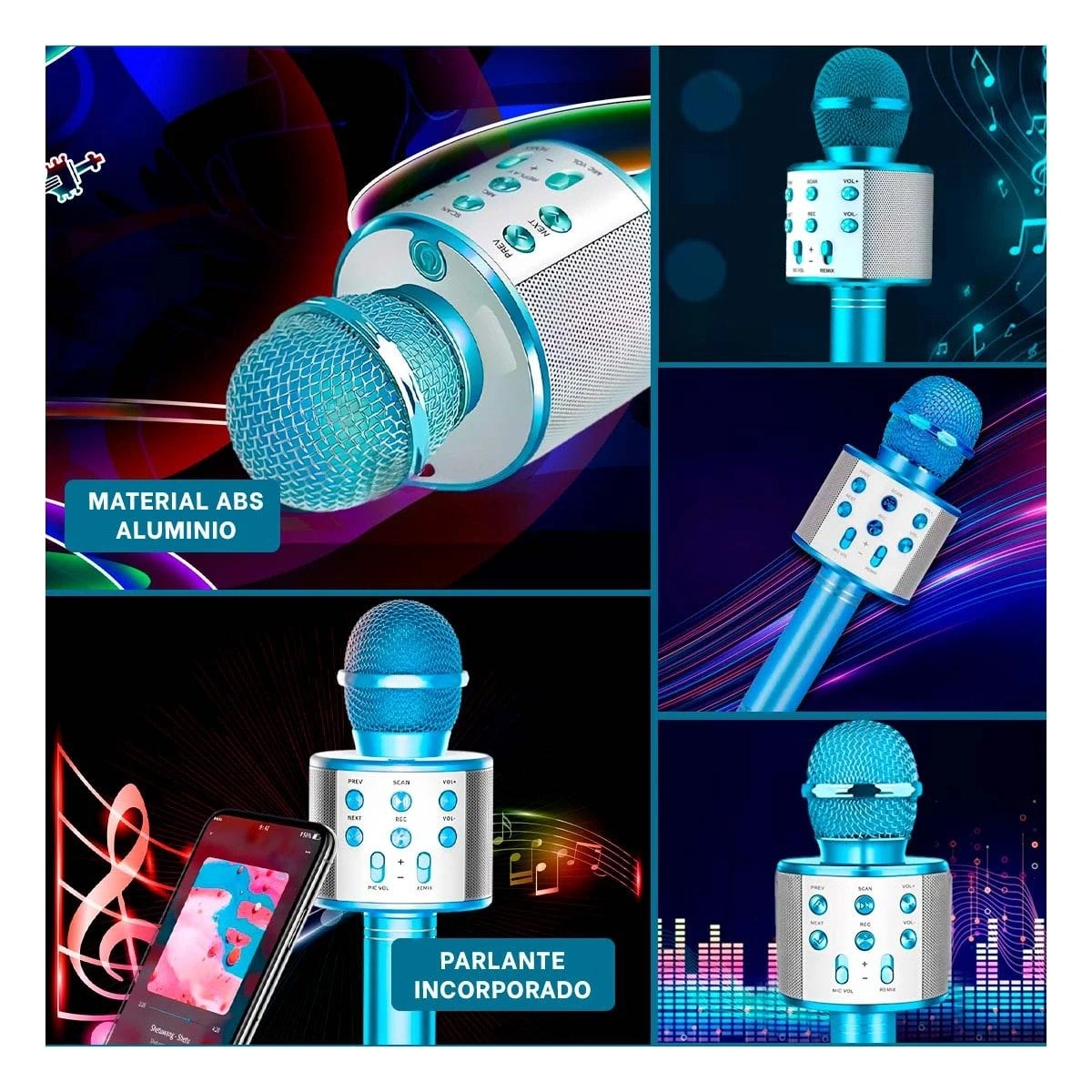 PACK2 MODULO PORTATIL BLUETOOTH AZUL PARA REPRODUCIR MUSICA Y CANTAR Y+PAPEL REGALO - 3
