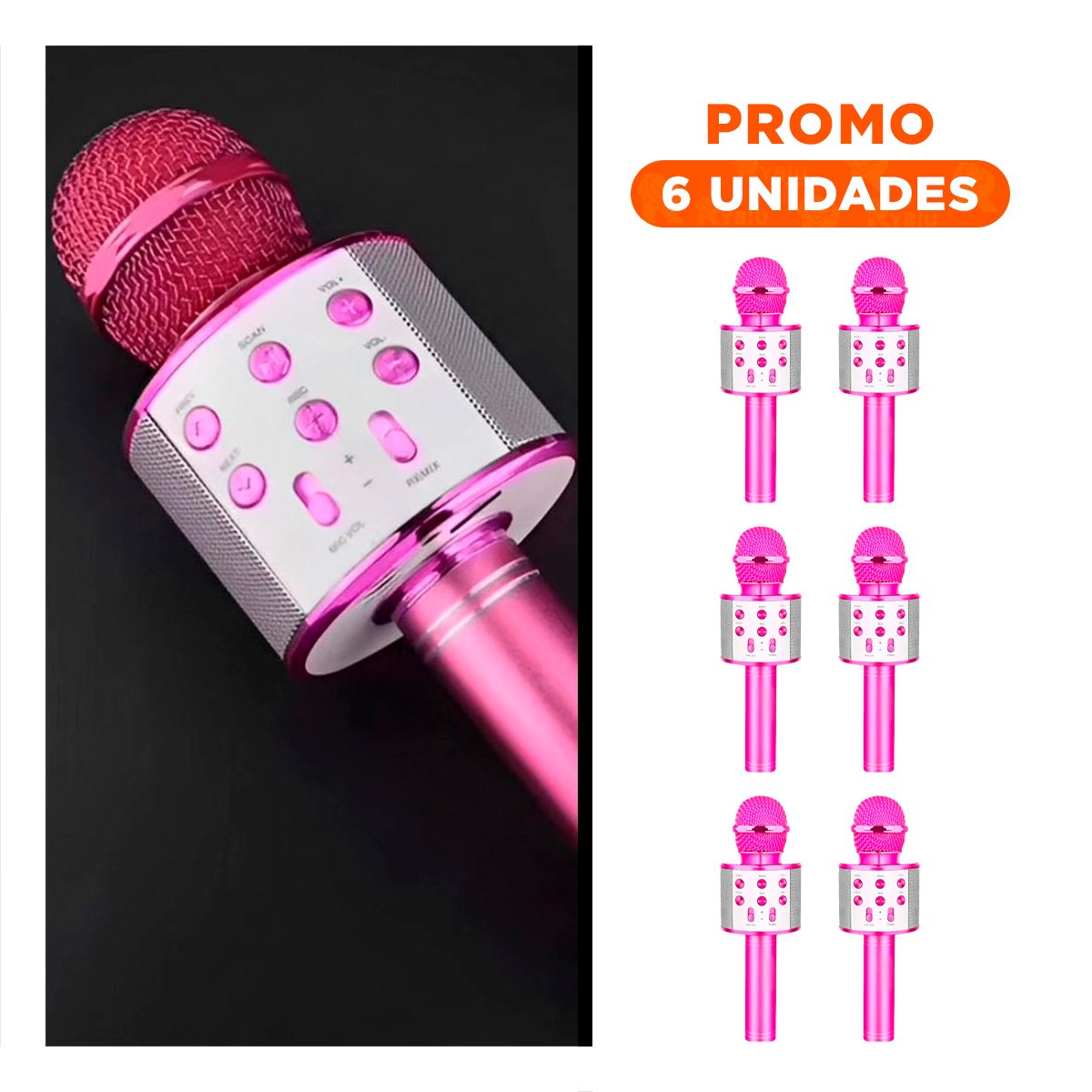PACK6 PORTATIL MICROFONO BLUETOOTH FUCSIA ROSA CON AUDIO CLARO PARA MUSICA Y+REGALO STICKER - 1