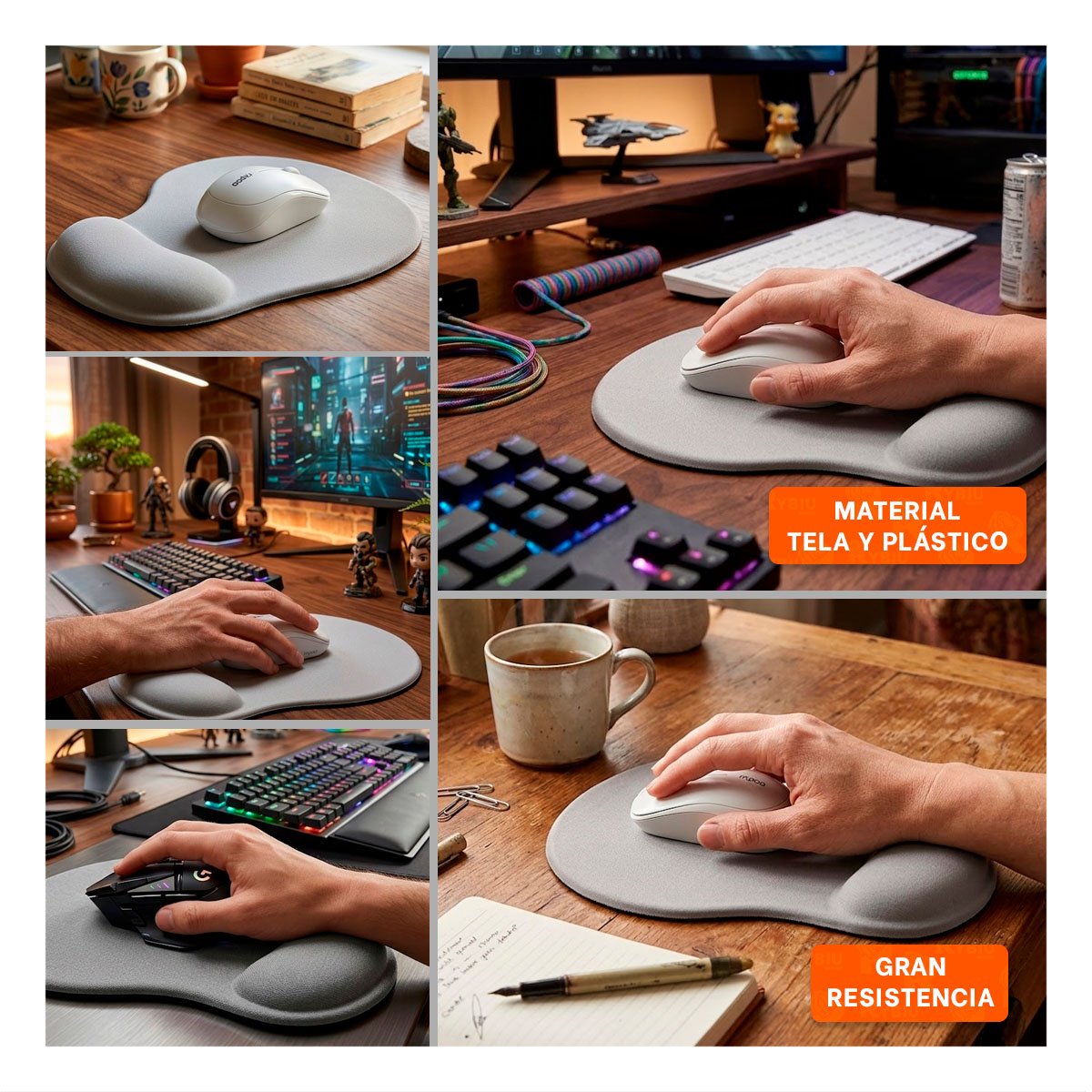 PACK12 MOUSE PAD GEL SUAVE GRIS CON DISENO COMPACTO Y COMODO PARA COMPUTADORA Y+PAPEL REGALO - 2