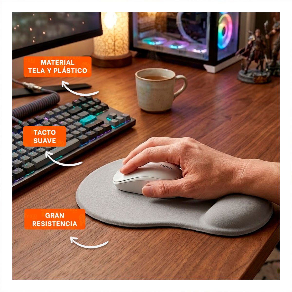 PACK12 MOUSE PAD GEL SUAVE GRIS CON DISENO COMPACTO Y COMODO PARA COMPUTADORA Y+PAPEL REGALO - 3