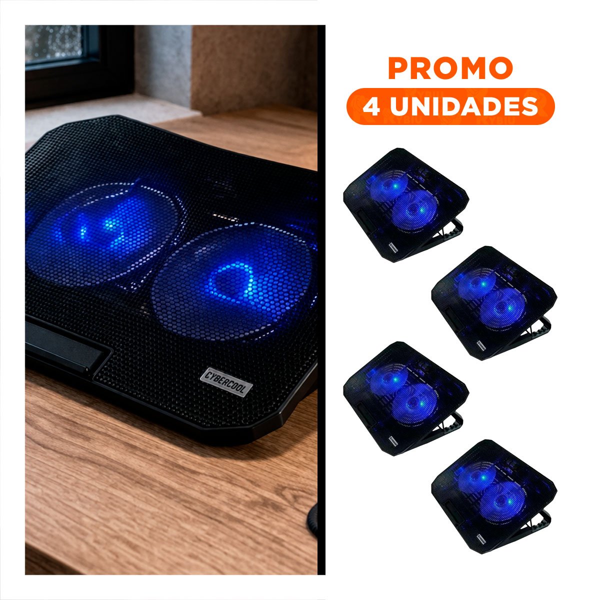 PACK4 SOPORTE ERGONOMICO PARA LAPTOP 2 VENTILADORES NEGRO CON INCLINACION Y+REGALO STICKER - 1