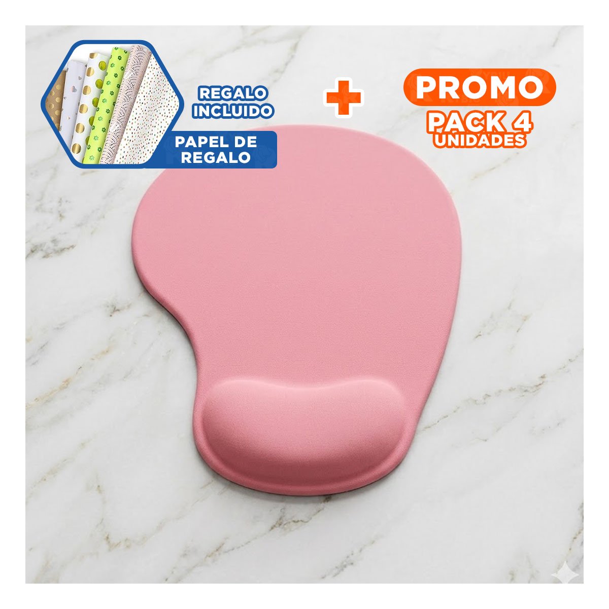 PACK4 ALFOMBRA GEL ERGONOMICA ROSADA CON TEXTURA SUAVE Y USO DIARIO EN PC Y+PAPEL REGALO - 1