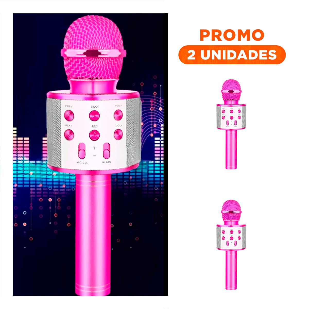 PACK2 INALAMBRICO MICROFONO BLUETOOTH FUCSIA ROSA CON PARLANTE PARA MUSICA Y+REGALO STICKER - 1