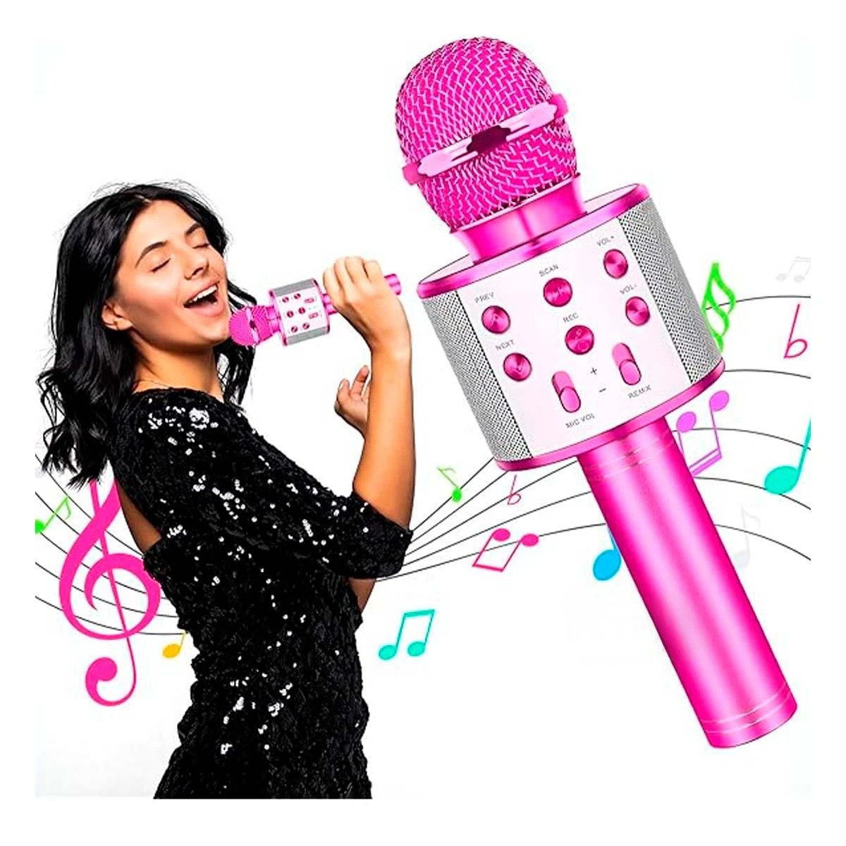 PACK12 KARAOKE MICROFONO BLUETOOTH ROSA PORTATIL CON AUDIO CLARO PARA CANTAR Y+REGALO STICKER - 2
