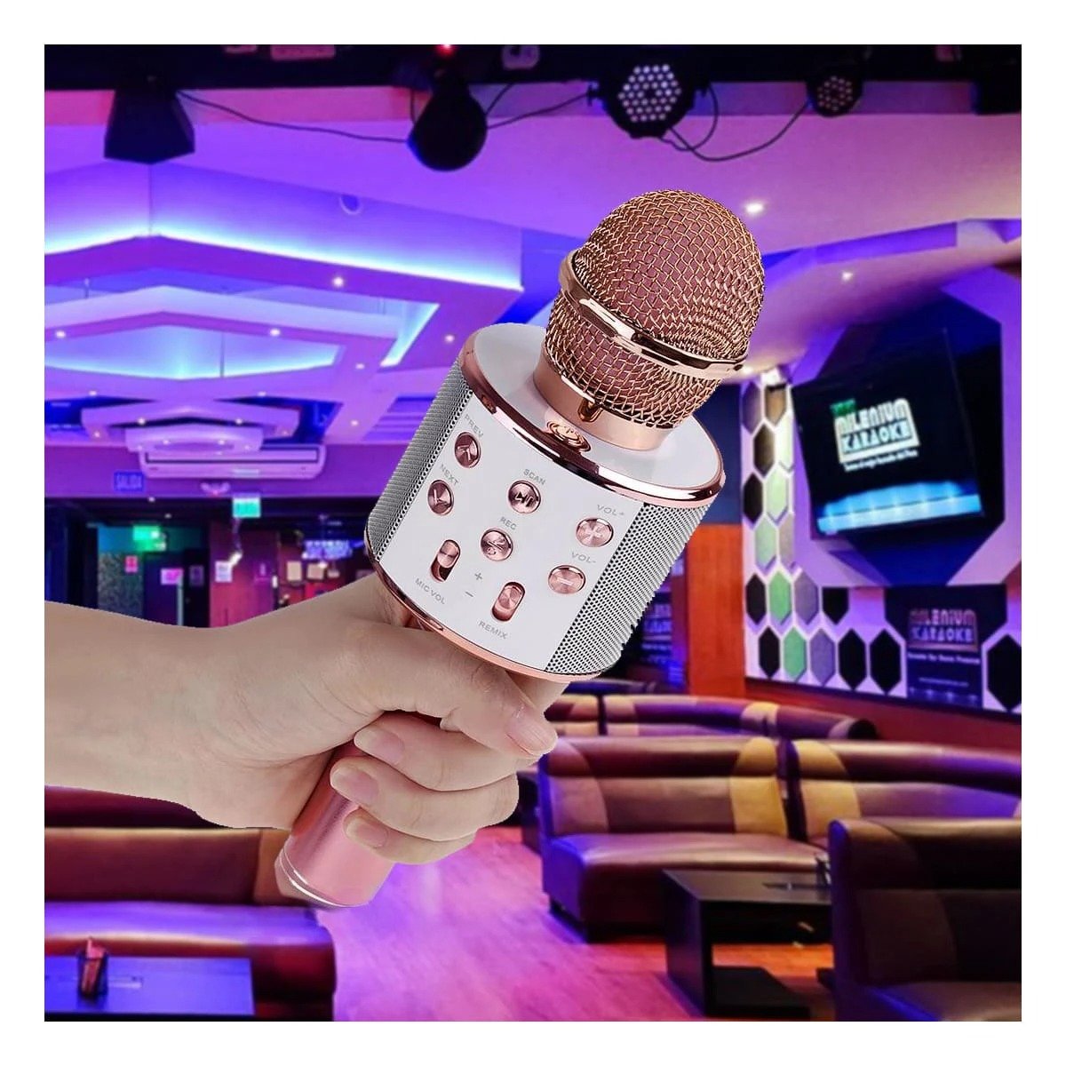PACK6 APARATO BLUETOOTH ORO ROSADO CON FUNCION DE KARAOKE PARA CASA Y+PAPEL REGALO - 2