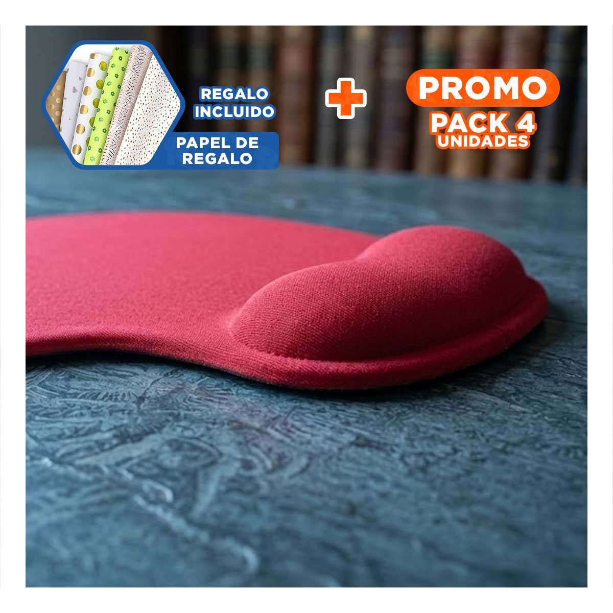 PACK4 ALFOMBRA GEL ERGONOMICA ROJA CON DISENO COMPACTO Y USO DIARIO EN PC Y+PAPEL REGALO - 1