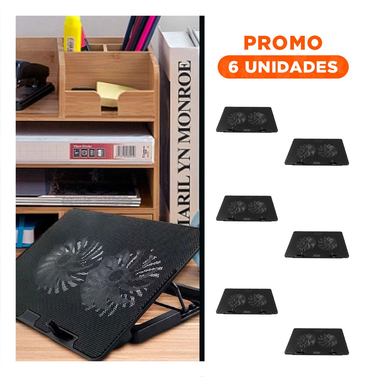 PACK6 COOLER MODERNO PARA LAPTOP A8 NEGRO CON SISTEMA DE AIRE FORZADO - 1