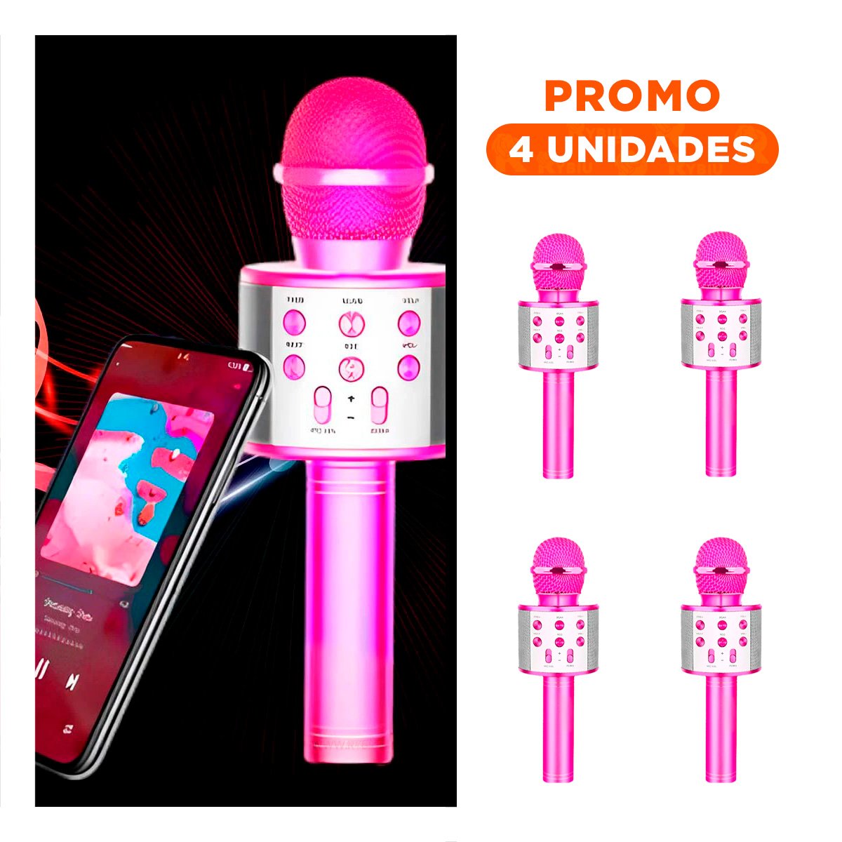 PACK4 PORTATIL MICROFONO BLUETOOTH ROSA CON SONIDO POTENTE PARA KARAOKE - 1