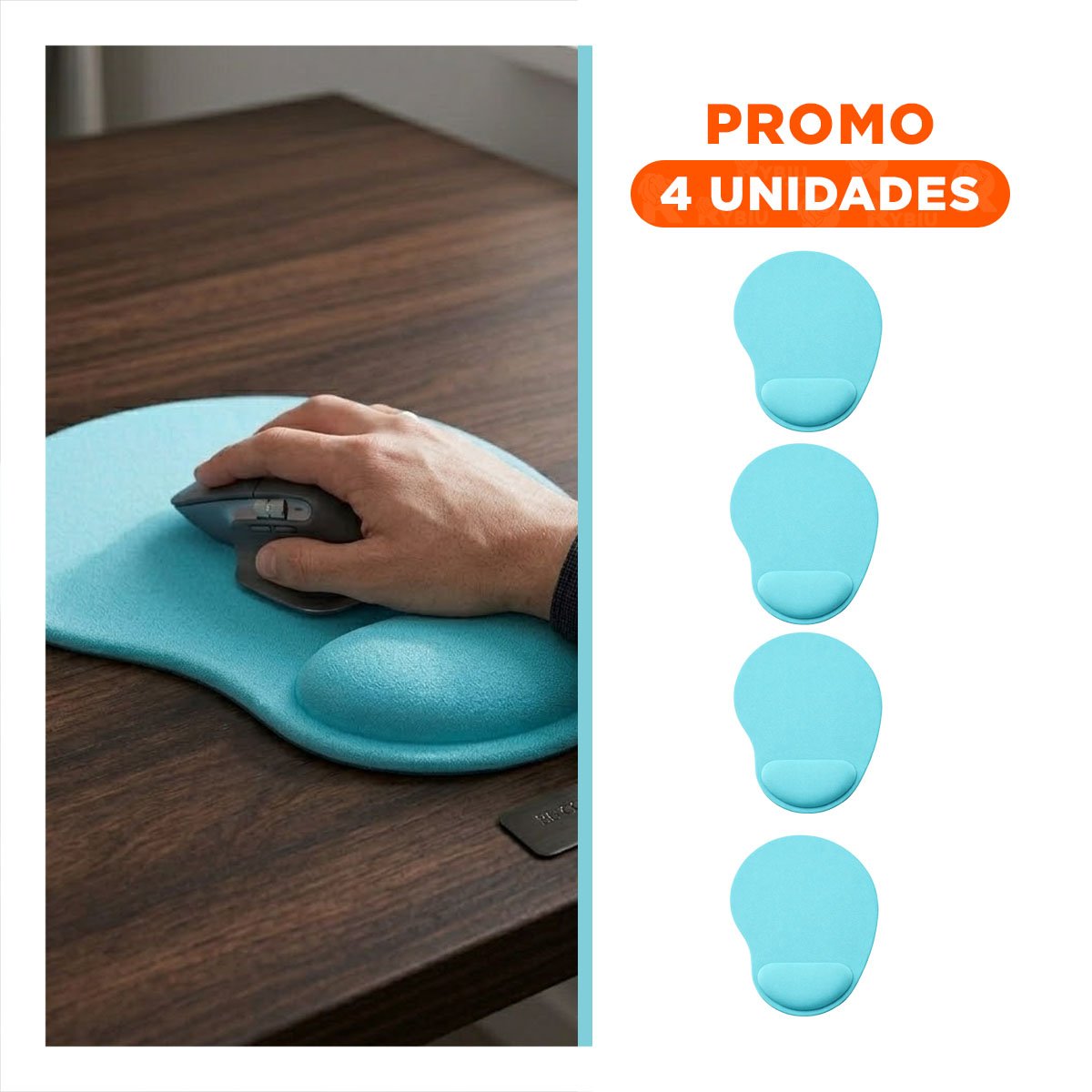 PACK4 SUPERFICIE ERGONOMICA GEL CELESTE PEQUENA CON APOYO PARA MUNECA Y+REGALO STICKER - 1