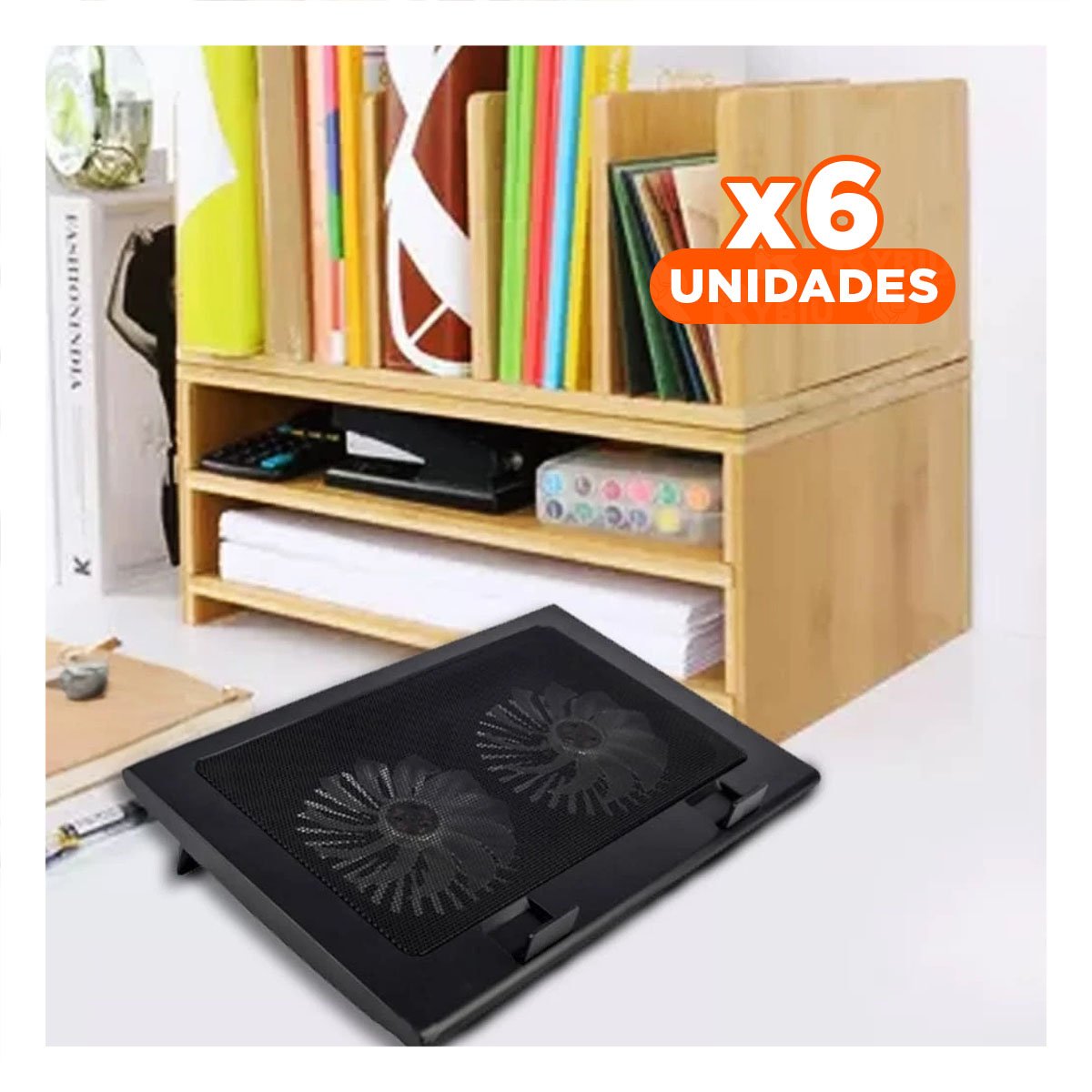PACK6 SOPORTE AJUSTABLE PARA LAPTOP A8 NEGRO CON PLATAFORMA VENTILADA Y+REGALO STICKER - 1
