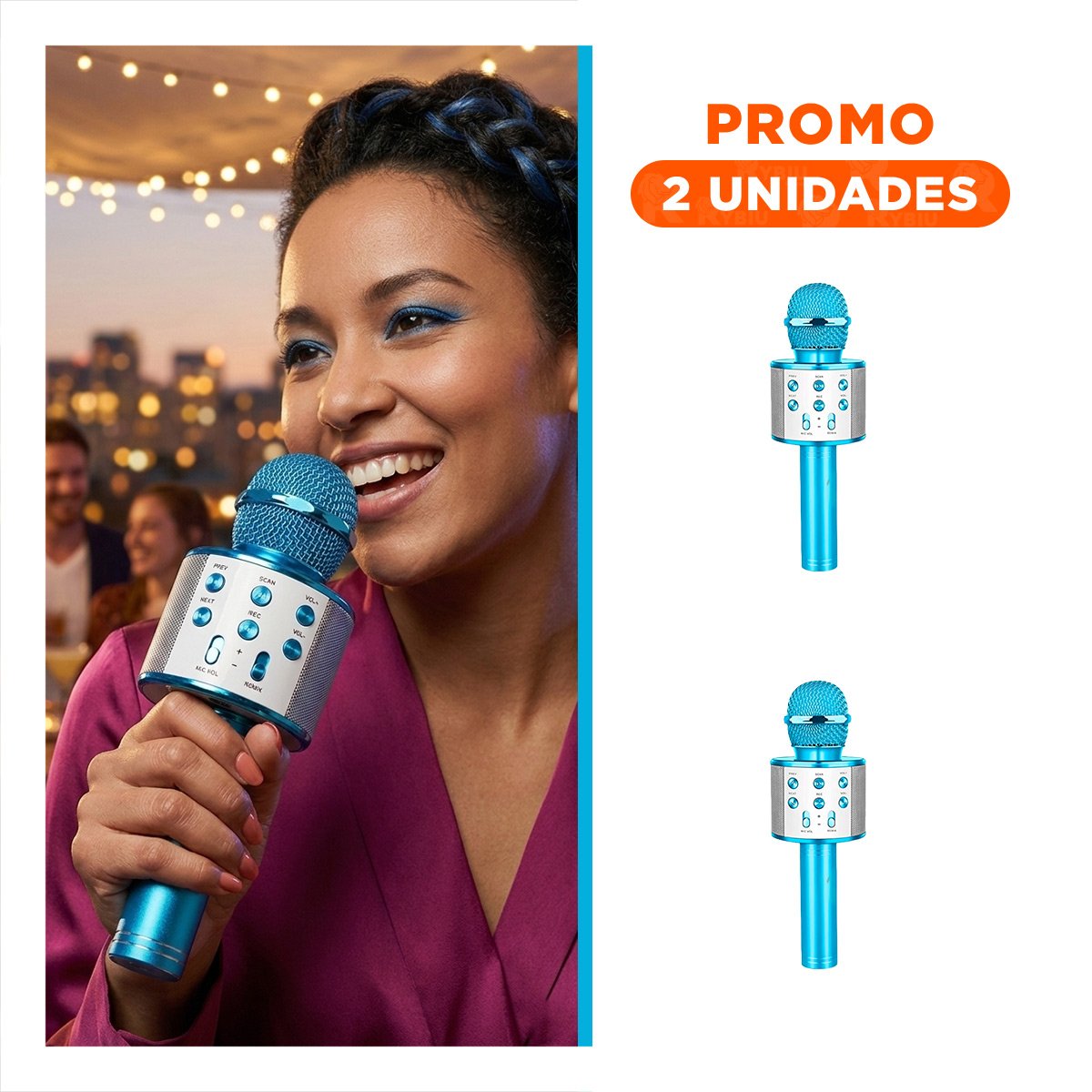 PACK2 DISPOSITIVO DE KARAOKE BLUETOOTH AZUL CON USO PRACTICO PARA REUNIONES Y+REGALO STICKER - 1
