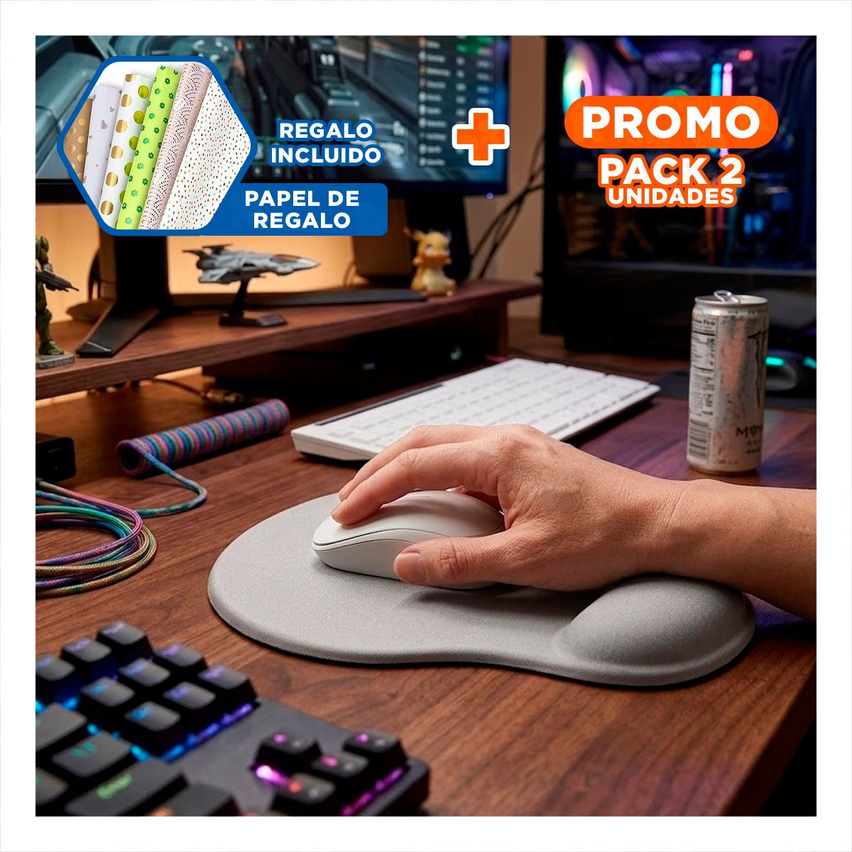 PACK2 BASE GEL PEQUEÑA GRIS CON SUPERFICIE ANTIDESLIZANTE Y COMODO USO DIARIO Y+PAPEL REGALO - 1