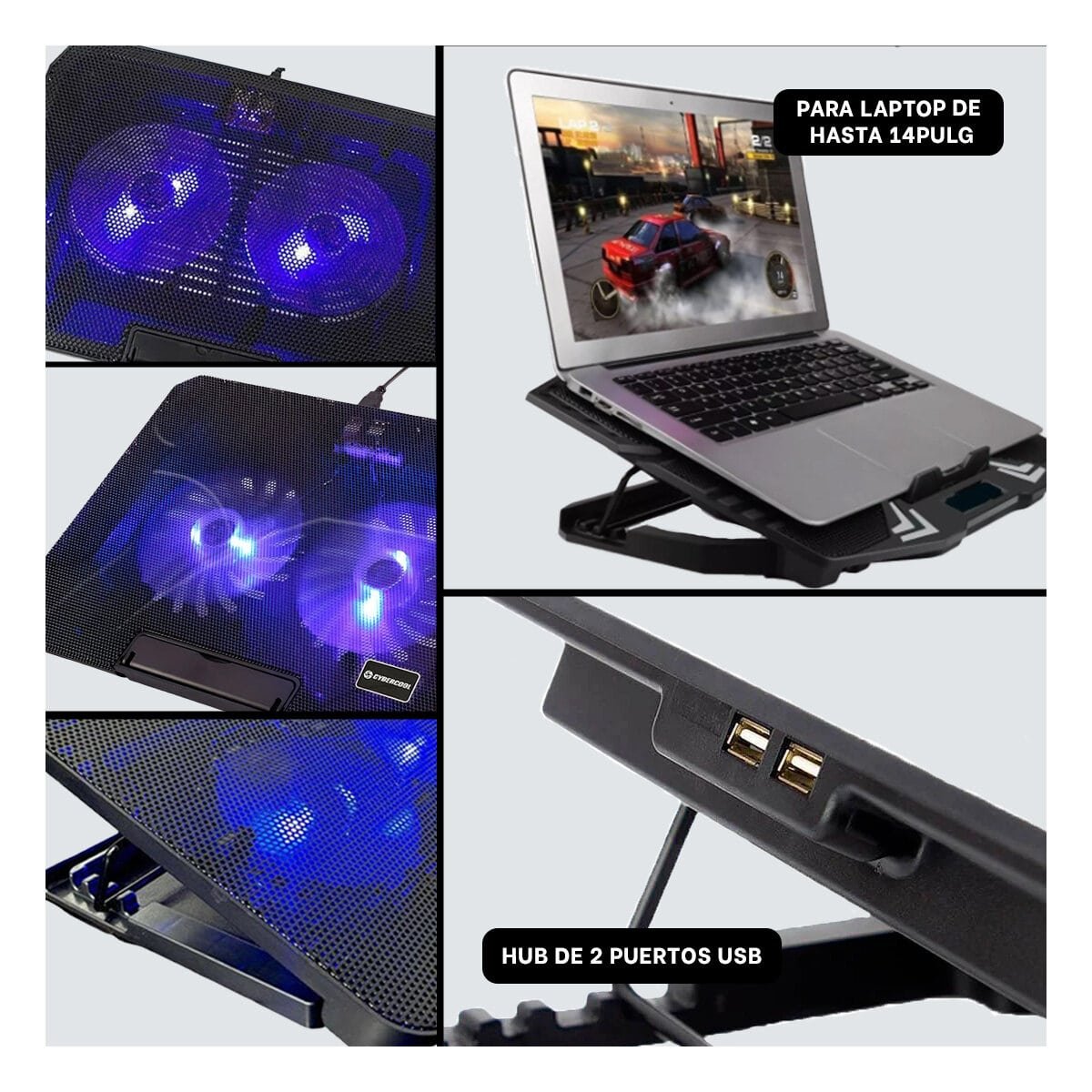 PACK6 REFRIGERADOR PORTATIL PARA LAPTOP 2 VENTILADORES NEGRO CON BASE FIRME Y+PAPEL REGALO - 3