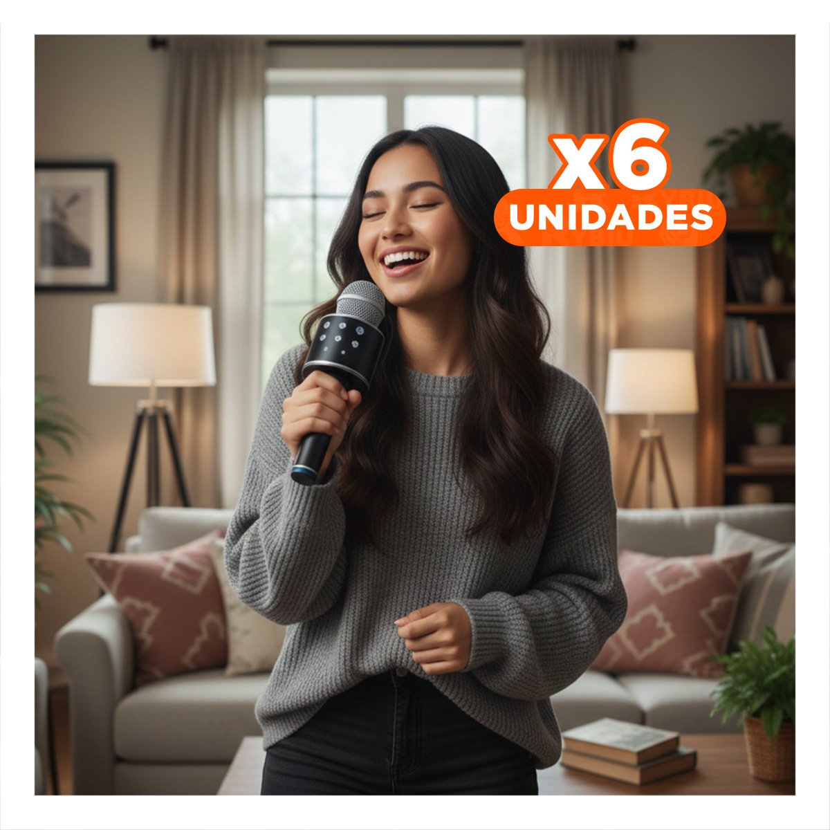 PACK6 MICROFONO COMPACTO BLUETOOTH PARA FIESTA Y KARAOKE EN HOGAR NEGRO - 1