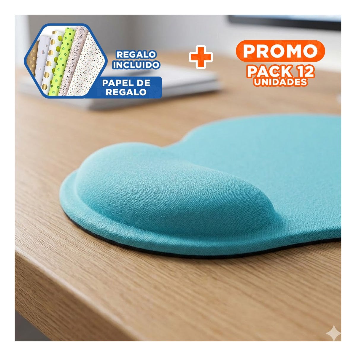 PACK12 BASE CELESTE PEQUENA CON GEL COMODO PARA ESCRITORIO MODERNO Y+PAPEL REGALO - 1