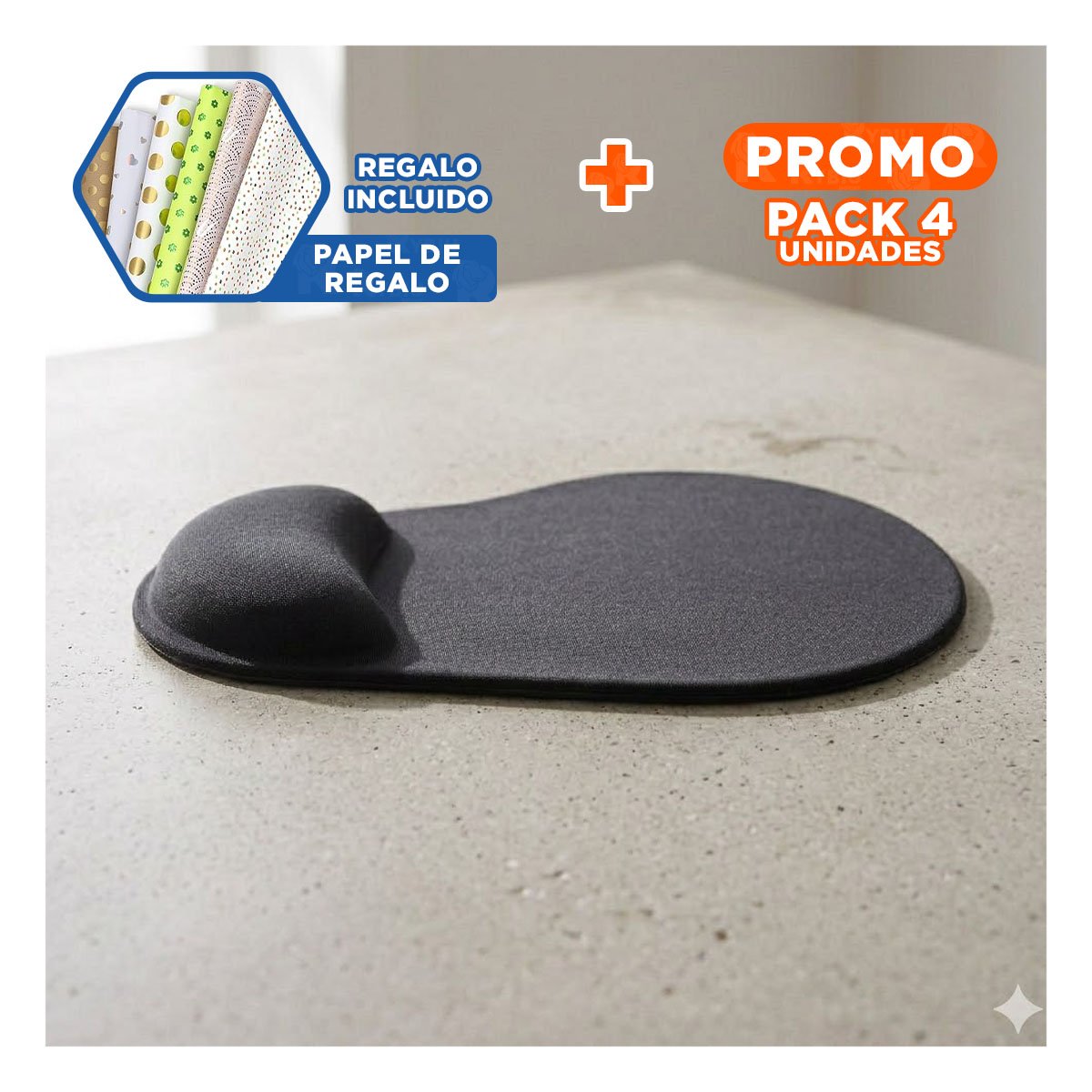 PACK4 BASE ERGONOMICA GEL NEGRO PEQUENA PARA TRABAJO Y ESTUDIO MODERNO Y+PAPEL REGALO - 1