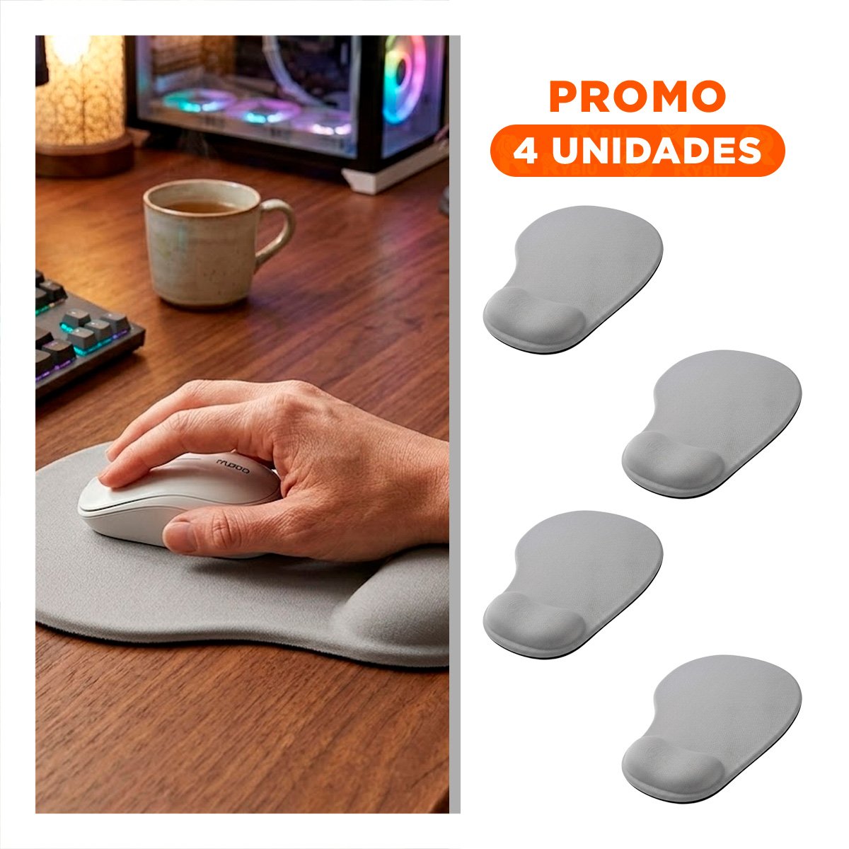 PACK4 MOUSE PAD GEL PORTATIL GRIS CON SUPERFICIE SUAVE Y ERGONOMICO DISEÑO Y+REGALO STICKER - 1