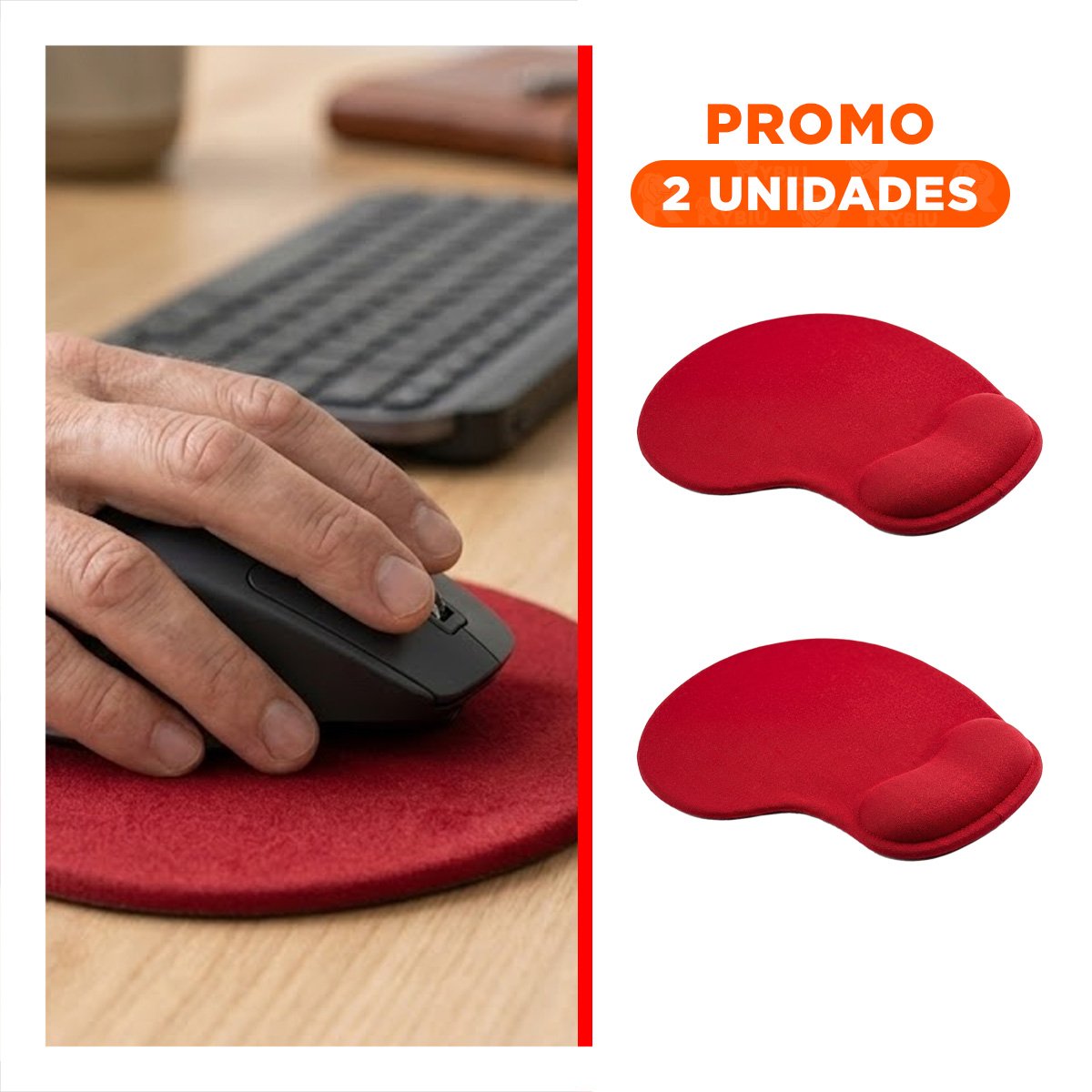 PACK2 ALFOMBRILLA GEL PEQUEÑA ROJA CON DISENO ERGONOMICO PARA COMPUTADORA Y PC - 1