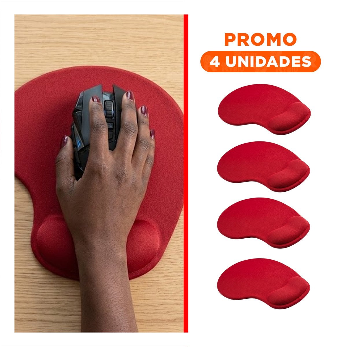 PACK4 MOUSE PAD GEL PORTATIL ROJO CON SUPERFICIE SUAVE Y DISENO ERGONOMICO Y+REGALO STICKER - 1