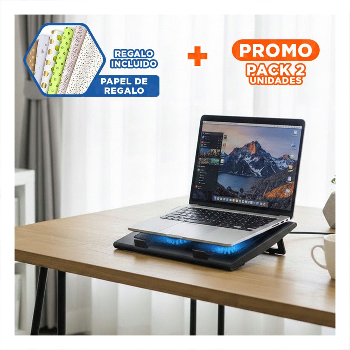 PACK2 SOPORTE PORTATIL PARA LAPTOP A8 COOLING PAD NEGRO CON BASE FIRME Y+PAPEL REGALO - 1