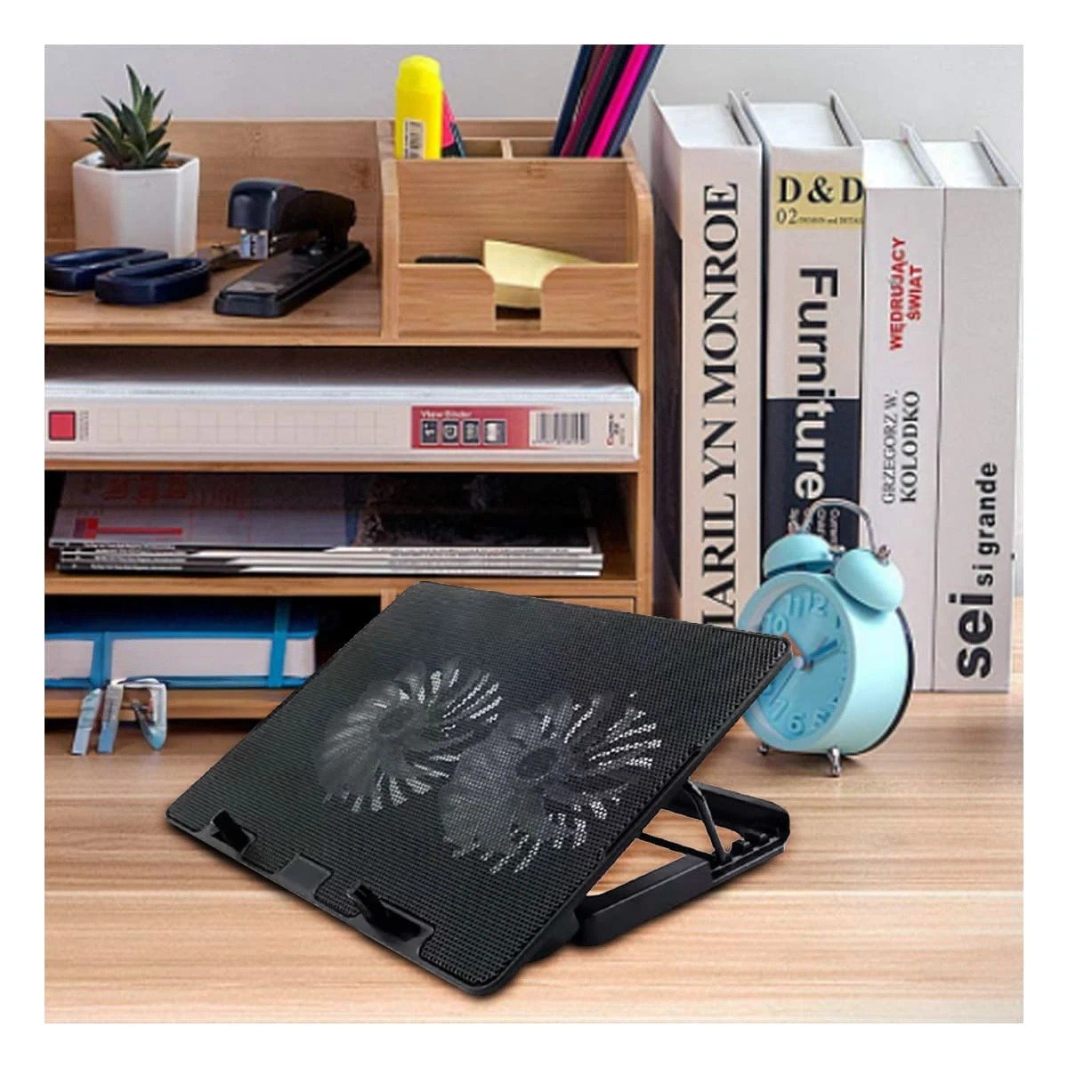 PACK2 SOPORTE PORTATIL PARA LAPTOP A8 COOLING PAD NEGRO CON BASE FIRME Y+PAPEL REGALO - 5