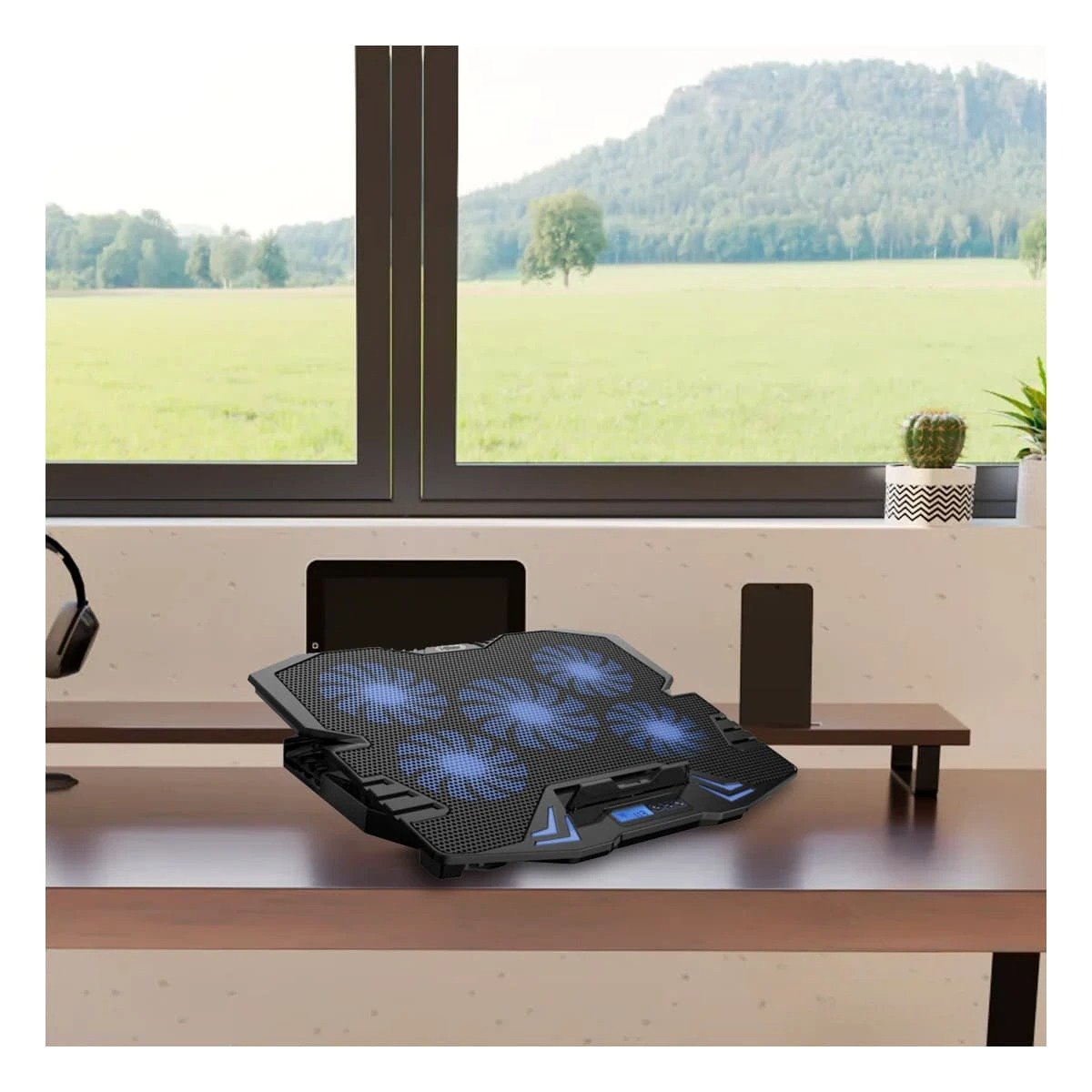 PACK2 BASE ENFRIADORA PARA LAPTOP NEGRO CON ESTRUCTURA RESISTENTE Y+REGALO STICKER - 5