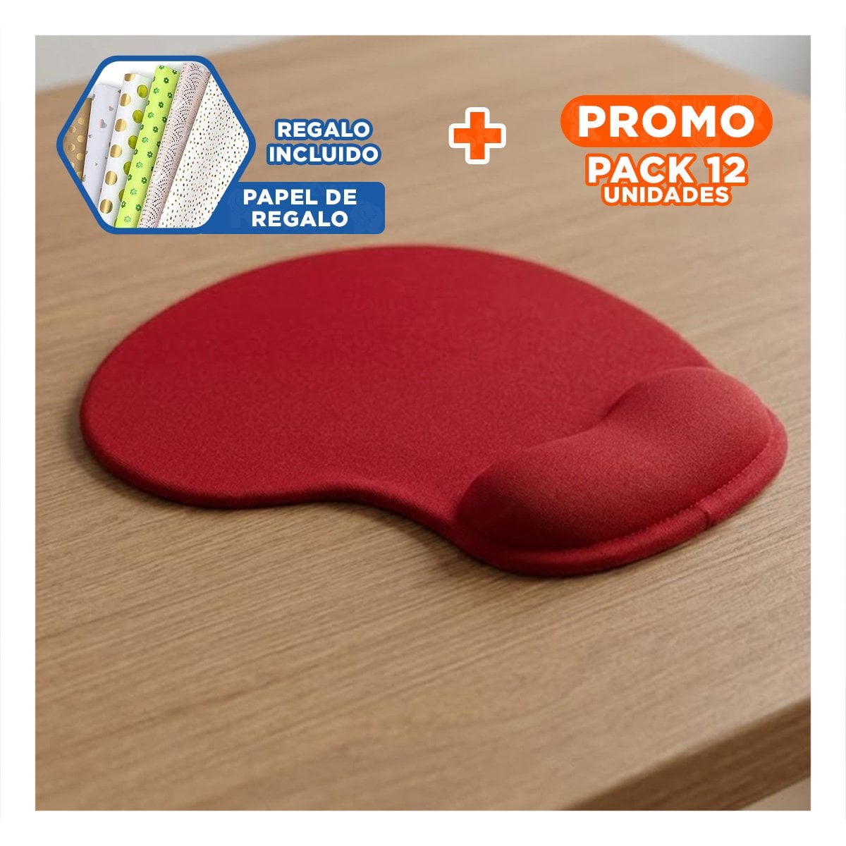 PACK12 MOUSE PAD GEL SUAVE ROJO CON ESTILO COMPACTO Y SUPERFICIE ANTIDESLIZANTE Y+PAPEL REGALO - 1