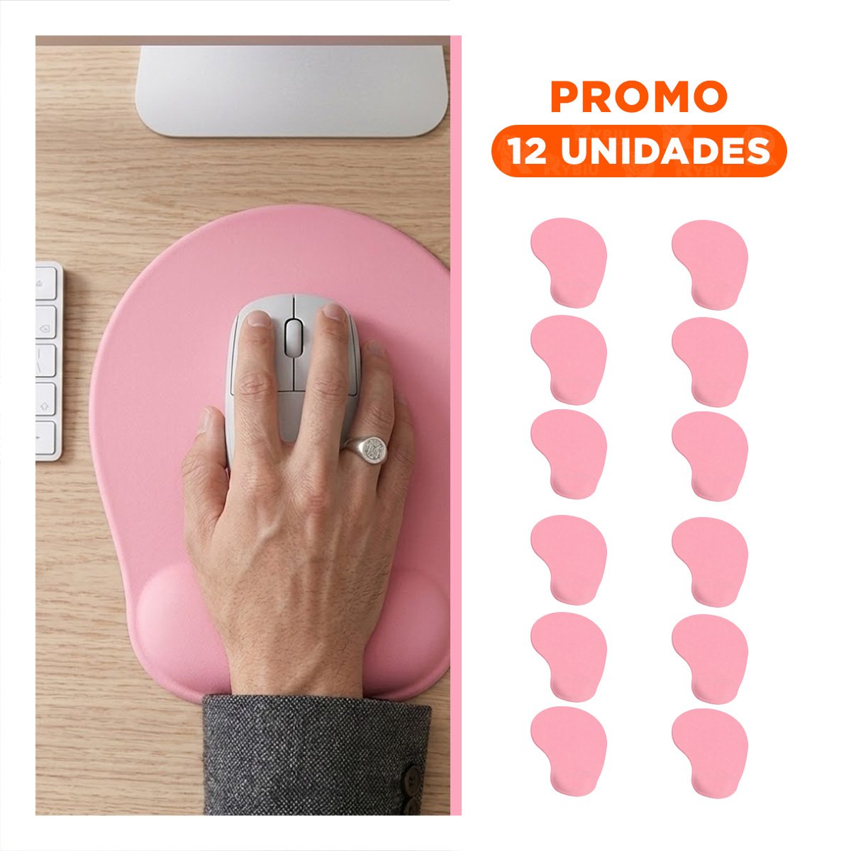 PACK12 ALFOMBRILLA GEL LIGERA ROSADA CON DISENO COMODO Y USO DIARIO Y+REGALO STICKER - 1