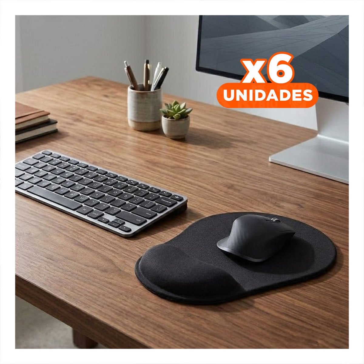 PACK6 MOUSE PAD NEGRO PEQUENO CON GEL Y DESCANSO ERGONOMICO Y+REGALO STICKER - 1