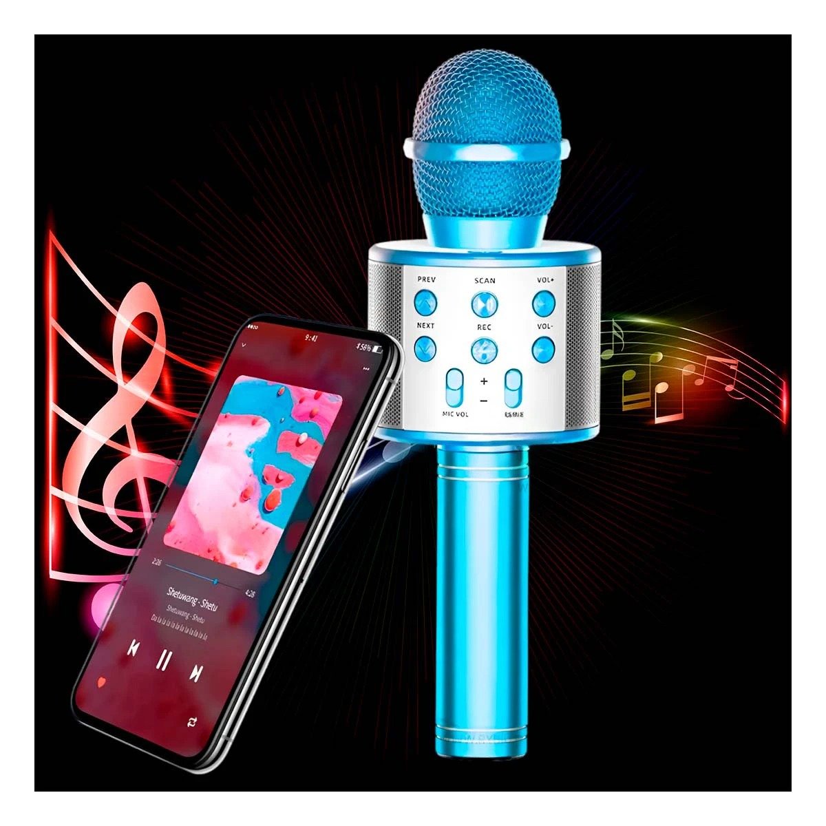 PACK12 DISPOSITIVO PORTATIL BLUETOOTH AZUL CON FUNCION DE KARAOKE Y+PAPEL REGALO - 5