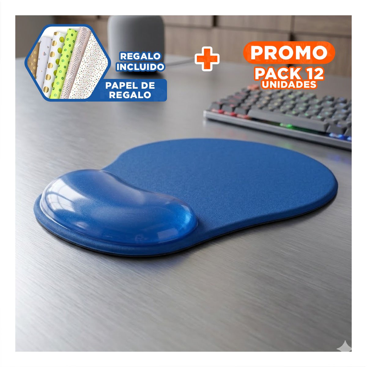 PACK12 BASE GEL SUAVE AZUL CON DISENO MODERNO Y COMODO PARA COMPUTADORA Y+PAPEL REGALO - 1
