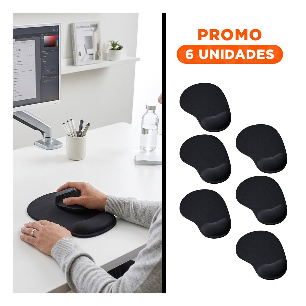 PACK6 TAPETE ERGONOMICO GEL NEGRO PEQUENO CON DISENO MODERNO Y PRACTICO - 1