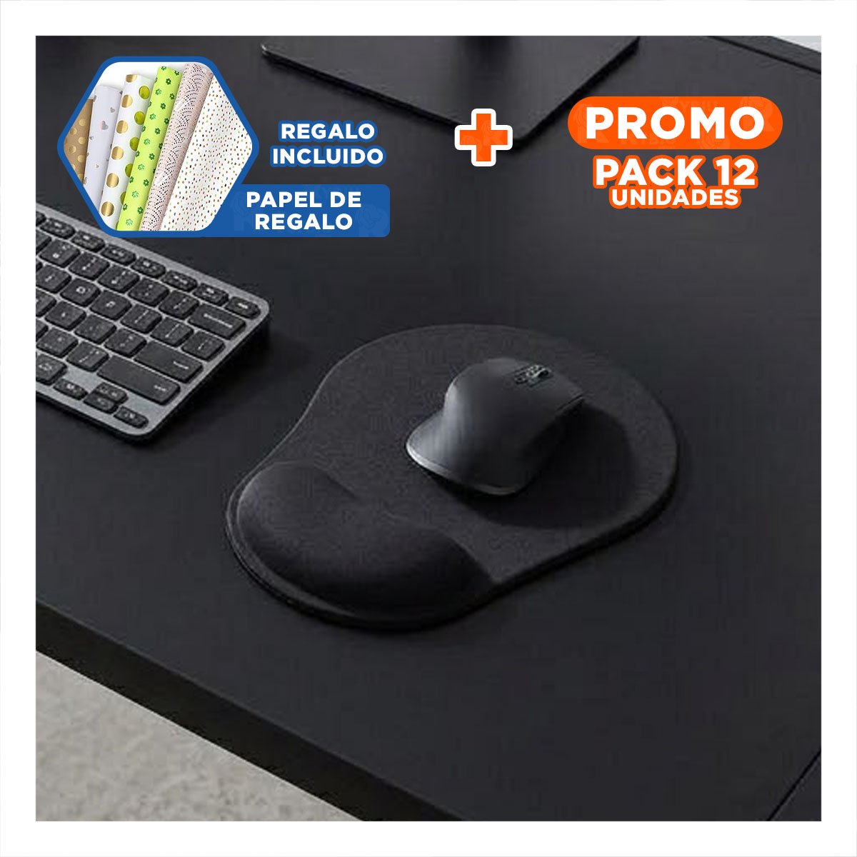 PACK12 BASE NEGRO PEQUENA CON GEL COMODO PARA ESCRITORIO MODERNO Y+PAPEL REGALO - 1