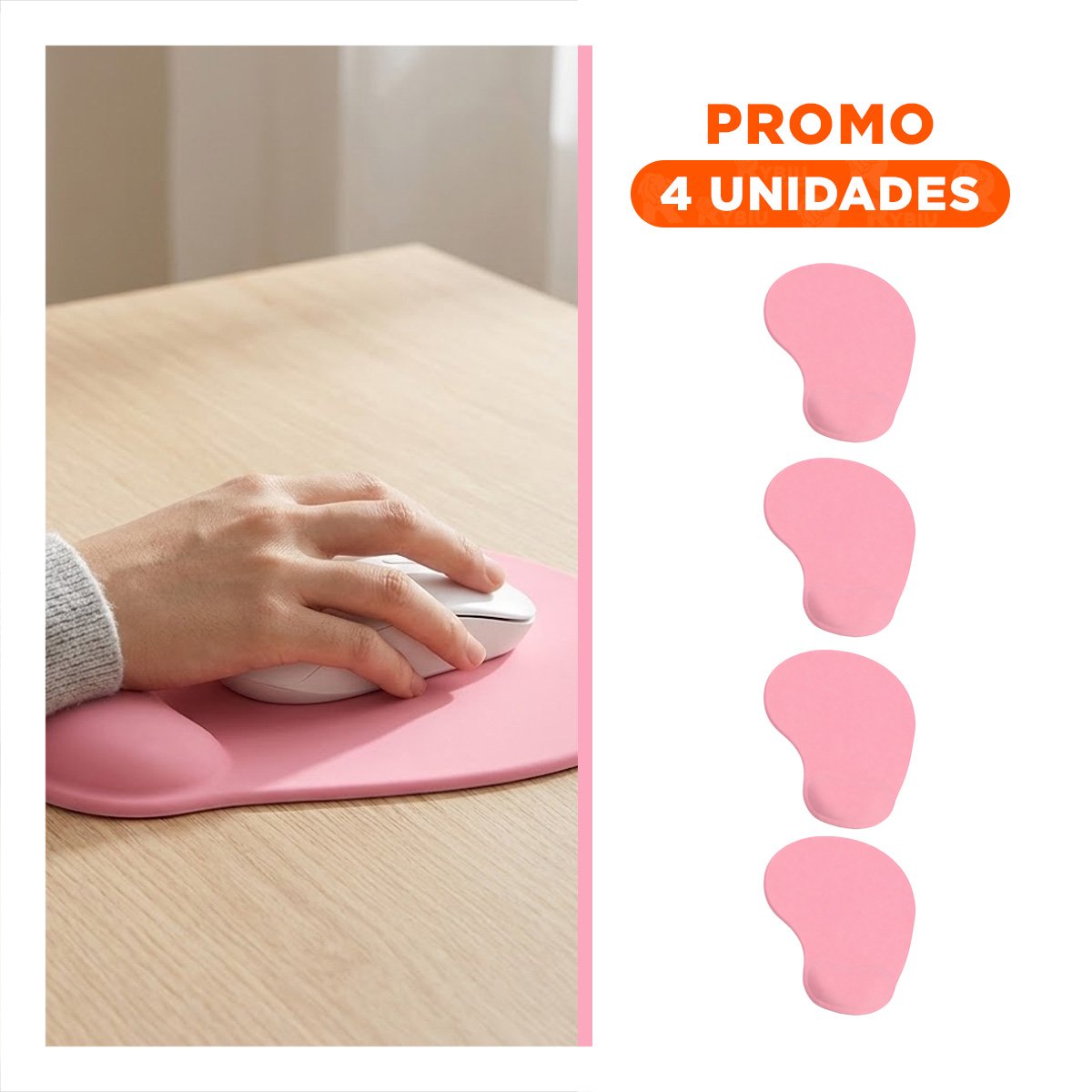 PACK4 MOUSE PAD GEL PORTATIL ROSADO CON DISENO COMODO Y SUPERFICIE Y+REGALO STICKER - 1