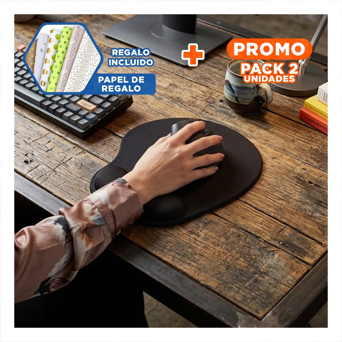 PACK2 PAD PARA MOUSE GEL NEGRO PEQUENO CON SOPORTE Y TECNOLOGIA MODERNA Y+PAPEL REGALO - 1