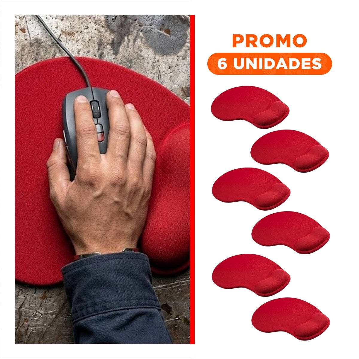 PACK6 ALFOMBRILLA GEL LIGERA ROJA CON TEXTURA COMODA Y ESTILO MODERNO - 1